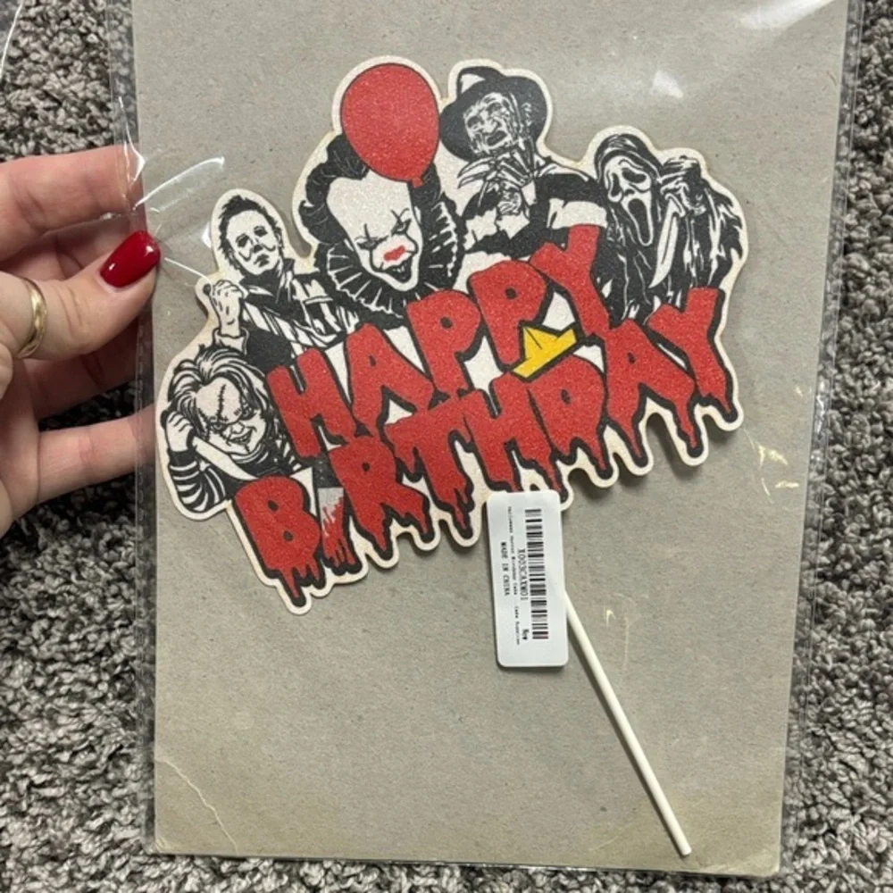 Horror Themed Happy Birthday Cake Topper